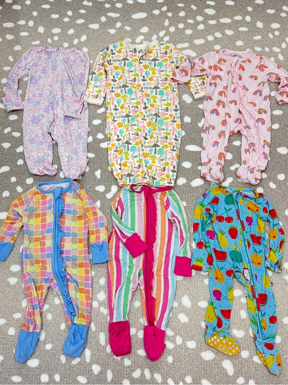 Lot of 6 bamboo footies zippy baby girl gown sleeper newborn rainbow colorful